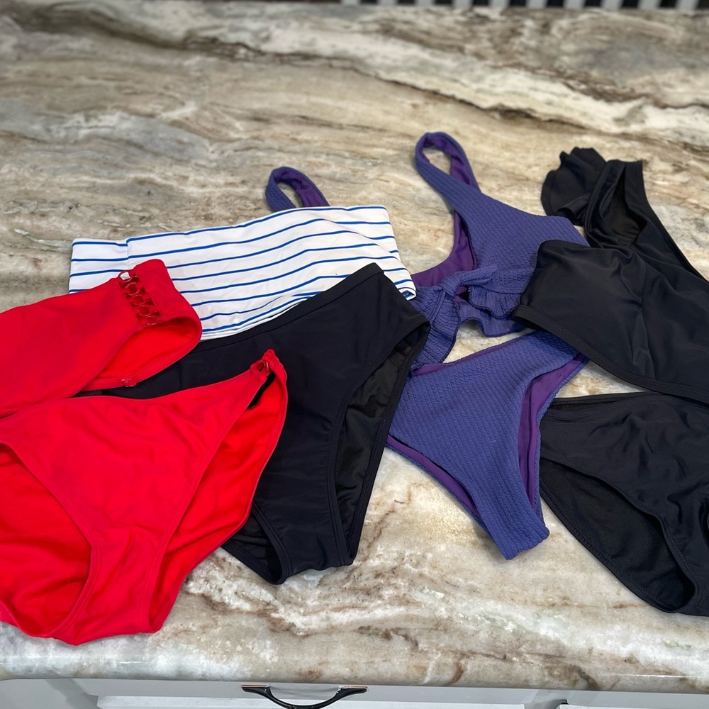 Stylish Red, Blue, and Black Bikini Set- Lot of 4